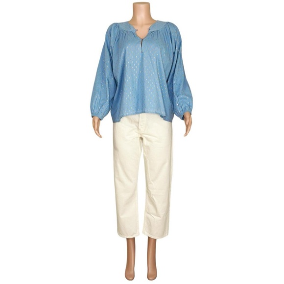 Emerson Fry Light Blue Metallic Dot Peasant Blouse - Picture 9 of 14